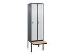C+P Spind Classic PLUS, Bank, 2 Abteile, 2120x600x815mm, 7016/7035 Verschluss Sicherheits-Drehriegel 3 Garderobenhaken Sitzbanktyp auskragend ; C + (0800407-20|S10014)
