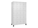 C+P Schließfachschrank Classic PLUS, Füße, 4 Abteile, 1950x1200x500mm, 9016/9016 Innenhöhe Gefach oben (oberes 365 mm Front RAL 9016 Verkehrsweiß ; C (080010-405|S10017)