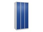 C+P Spind Classic PLUS, 3 Abteile, 1850x900x500mm, 7035/5010 Verschluss Zylinderschloss 4 Garderobenhaken Trennwand mittig ; C + P Möbelsysteme (080000-30F|S10002)