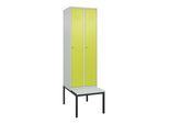 C+P Spind Classic PLUS, Bank, 2 Abteile, 2120x600x815mm, 7035/0024 Verschluss Zylinderschloss 3 Garderobenhaken Dekor Banklatten RAL 7035 Lichtgrau S (0800507-20|S10025)