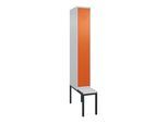 C+P Spind Classic PLUS, Bank, 1 Abteil, 2120x300x815mm, 7035/2004 Verschluss Zylinderschloss 3 Garderobenhaken Dekor Banklatten RAL 7035 Lichtgrau Si (0800507-10|S10124)