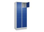 C+P Schließfachschrank Classic PLUS, Sockel, 2 Abteile, 1950x800x500mm, 7035/501 Innenhöhe Gefach oben (oberes 365 mm Front RAL 5010 Enzianblau ; C + (080020-225|S10003)