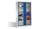 C+P Werkzeugschrank, Sichtfenster-Drehtüren, 3 Böden, 3 Schübe, H1950xB1200xT500mm Front Enzianblau Korpus Lichtgrau ; C + P Möbelsysteme (8931-5530|S10087)