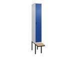 C+P Spind Classic PLUS, Bank, 1 Abteil, 2120x300x815mm, 7035/5010 Verschluss Sicherheits-Drehriegel 3 Garderobenhaken Sitzbanktyp auskragend ; C + P (0800407-10|S10003)