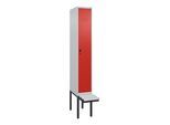 C+P Spind Classic PLUS, Bank, 1 Abteil, 2120x300x815mm, 7035/3020 Verschluss Sicherheits-Drehriegel 3 Garderobenhaken Dekor Banklatten RAL 7035 Licht (0800407-10|S10032)
