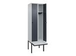 C+P Spind Classic PLUS, Bank, 2 Abteile, 2120x600x815mm, 7035/7016 Verschluss Sicherheits-Drehriegel 3 Garderobenhaken Dekor Banklatten RAL 7035 Lich (0800407-20|S10040)