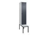 C+P Spind Classic PLUS, Bank, 1 Abteil, 2120x400x815mm, 7035/7016 Verschluss Sicherheits-Drehriegel 4 Garderobenhaken Dekor Banklatten RAL 7035 Licht (0800507-12|S10038)