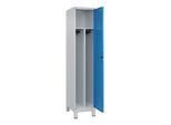 C+P Spind Classic PLUS, Füße, 1 Abteil, 1950x400x500mm, 7035/5012 Verschluss Zylinderschloss 4 Garderobenhaken Trennwand mittig ; C + P Möbelsysteme (080010-12F|S10022)
