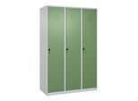 C+P Spind Classic PLUS, 3 Abteile, 1850x1200x500mm, 7035/6011 Verschluss Sicherheits-Drehriegel 4 Garderobenhaken Trennwand mittig ; C + P Möbelsystem (080000-32F|S10016)