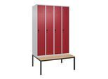 C+P Spind Classic PLUS, Bank, 4 Abteile, 2120x1200x815mm, 7035/3003 Verschluss Sicherheits-Drehriegel 3 Garderobenhaken Sitzbanktyp untergebaut ; C (0800507-40|S10001)