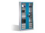 C+P Werkzeugschrank, Sichtfenster-Drehtüren, 4 Böden, 3 Schübe, H1950xB930xT500mm Front Lichtblau Korpus Lichtgrau ; C + P Möbelsysteme (8921-553|S10093)
