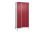 C+P Schließfachschrank Classic PLUS, Füße, 3 Abteile, 1950x900x500mm, 7035/3003 Innenhöhe Gefach oben (oberes 599 mm Front RAL 3003 Rubinrot ; C + P M (080010-303|S10001)