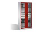 C+P Werkzeugschrank, Sichtfenster-Drehtüren, 3 Böden, 3 Schübe, H1950xB930xT500mm Front Rubinrot Korpus Lichtgrau ; C + P Möbelsysteme (8921-5530|S10087)