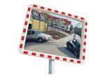 Moravia Verkehrsspiegel aus Acrylglas 600 x 800 mm Rahmen rot/weiß + Schelle 76 mm für Straßen und Parkplätze, 243.12.742)