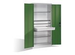 C+P Werkzeugschrank mit Drehtüren, 3 Böden und 3 Schübe, H1950xB930xT500mm Front Resedagrün Korpus Lichtgrau ; C + P Möbelsysteme (8921-5030|S10151)