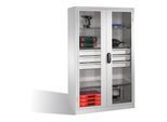 C+P Werkzeugschrank, Sichtfenster-Drehtüren, 3 Böden, 3 Schübe, H1950xB1200xT500mm Front Lichtgrau Korpus Lichtgrau ; C + P Möbelsysteme (8931-5530|S10046)