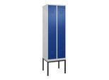 C+P Spind Classic PLUS, Gestell, 2 Abteile, 2120x600x500mm, 7035/5010 Verschluss Zylinderschloss 4 Garderobenhaken Trennwand mittig ; C + P Möbelsyste (0800307-20F|S10018)