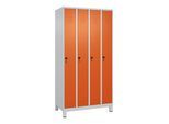 C+P Spind Classic PLUS, Füße, 4 Abteile, 1950x1000x500mm, 7035/2004 Verschluss Sicherheits-Drehriegel 3 Garderobenhaken ; C + P Möbelsysteme (080010-49|S10037)