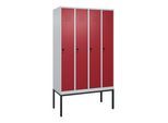 C+P Spind Classic PLUS, Gestell, 4 Abteile, 2120x1200x500mm, 7035/3003 Verschluss Sicherheits-Drehriegel 3 Garderobenhaken ; C + P Möbelsysteme (0800307-40|S10001)