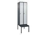 C+P Spind Classic PLUS, Bank, 2 Abteile, 2120x600x815mm, 7016/7035 Verschluss Sicherheits-Drehriegel 3 Garderobenhaken Dekor Banklatten RAL 7021 Schw (0800507-20|S10043)