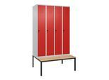 C+P Spind Classic PLUS, Bank, 4 Abteile, 2120x1200x815mm, 7035/3020 Verschluss Sicherheits-Drehriegel 3 Garderobenhaken Sitzbanktyp untergebaut ; C (0800507-40|S10002)