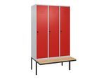 C+P Spind Classic PLUS, Bank, 3 Abteile, 2120x1200x815mm, 7035/3020 Verschluss Sicherheits-Drehriegel 4 Garderobenhaken Sitzbanktyp auskragend ; C + (0800407-32|S10002)