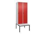 C+P Spind Classic PLUS, Bank, 2 Abteile, 2120x800x815mm, 7035/3020 Verschluss Sicherheits-Drehriegel 4 Garderobenhaken Dekor Banklatten RAL 7035 Lich (0800507-22|S10032)