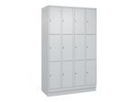 C+P Schließfachschrank Classic PLUS, Sockel, 4 Abteile, 1950x1200x500mm, 7035/70 Innenhöhe Gefach oben (oberes 599 mm Front RAL 7035 Lichtgrau ; C + P (080020-403|S10009)