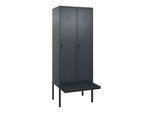 C+P Spind Classic PLUS, Bank, 2 Abteile, 2120x800x815mm, 7016/7016 Verschluss Sicherheits-Drehriegel 4 Garderobenhaken Dekor Banklatten RAL 7021 Schw (0800407-22|S10042)