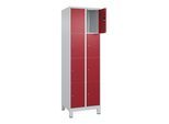 C+P Schließfachschrank Classic PLUS, Füße, 2 Abteile, 1950x600x500mm, 7035/3003 Innenhöhe Gefach oben (oberes 453 mm Front RAL 3003 Rubinrot ; C + P M (080010-204|S10001)