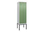 C+P Schwarz-Weiß-Spind Classic PLUS, Gestell, 2 Abteile, 2120x600x500mm, 7035/60 Front RAL 6011 Resedagrün Verschluss Zylinderschloss ; C + P Möbelsys (0800327-20|S10021)