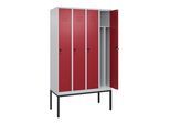 C+P Spind Classic PLUS, Gestell, 4 Abteile, 2120x1200x500mm, 7035/3003 Verschluss Sicherheits-Drehriegel 4 Garderobenhaken Trennwand mittig ; C + P Mö (0800307-40F|S10001)