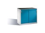 C+P Werkzeug-Beistellschrank mit Schiebetüren, innen 1 Boden, H1000xB1200xT600mm Front Lichtblau Korpus Lichtgrau ; C + P Möbelsysteme (2066-09|S10057)