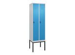 C+P Spind Classic PLUS, Gestell, 2 Abteile, 2120x600x500mm, 7035/5012 Verschluss Sicherheits-Drehriegel 4 Garderobenhaken Trennwand mittig ; C + P Möb (0800307-20F|S10004)