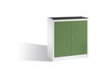 C+P Werkzeug-Beistellschrank mit Drehtüren, 2 Böden und Schublade, H1020xB940xT500mm Front Resedagrün Korpus Lichtgrau ; C + P Möbelsysteme (8821-00|S00017)