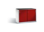 C+P Werkzeug-Beistellschrank mit Schiebetüren, innen 2 x 1 Boden, H1000xB1600xT600mm Front Rubinrot Korpus Lichtgrau ; C + P Möbelsysteme (2166-09|S10043)