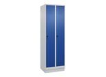 C+P Spind Classic PLUS, Sockel, 2 Abteile, 1950x600x500mm, 7035/5010 Verschluss Sicherheits-Drehriegel 3 Garderobenhaken ; C + P Möbelsysteme (080020-20|S10003)