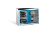 C+P Werkzeug-Beistellschrank mit Sichtfenster-Drehtüren, 1 Boden, H1000xB1200xT500mm Front Lichtblau Korpus Lichtgrau ; C + P Möbelsysteme (8831-055|S10185)