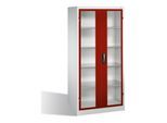 C+P Werkzeugschrank mit Sichtfenster-Drehtüren, innen 4 Böden, H1950xB930xT600mm Front Rubinrot Korpus Lichtgrau ; C + P Möbelsysteme (8922-055|S10126)