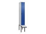 C+P Spind Classic PLUS, Bank, 1 Abteil, 2120x300x815mm, 7035/5010 Verschluss Sicherheits-Drehriegel 3 Garderobenhaken Dekor Banklatten RAL 7035 Licht (0800407-10|S10033)