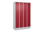 C+P Schließfachschrank Classic PLUS, Sockel, 4 Abteile, 1950x1200x500mm, 7035/30 Innenhöhe Gefach oben (oberes 453 mm Front RAL 3003 Rubinrot ; C + P (080020-404|S10001)