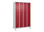 C+P Schließfachschrank Classic PLUS, Füße, 4 Abteile, 1950x1200x500mm, 7035/3003 Innenhöhe Gefach oben (oberes 453 mm Front RAL 3003 Rubinrot ; C + P (080010-404|S10001)