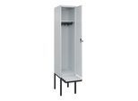C+P Spind Classic PLUS, Bank, 1 Abteil, 2120x400x815mm, 7035/7035 Verschluss Sicherheits-Drehriegel 4 Garderobenhaken Dekor Banklatten RAL 7035 Licht (0800407-12|S10039)