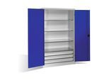 C+P Schwerlastschrank mit Drehtüren, 4 Böden und 3 Schübe, H1950xB1200xT500mm Front Enzianblau Korpus Lichtgrau ; C + P Möbelsysteme (8931-523|S10106)