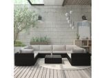 vidaXL 9-tlg. Garten-Lounge-Set mit Auflagen Poly Rattan Schwarz