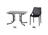 Siena Garden Gartengarnitur , Anthrazit , Metall, Kunststoff, Holzwerkstoff , 5-teilig , 70x81x110 cm , Tisch klappbar, gastro- und objekttauglich, rostfrei, UV-beständig, wetterbeständig, Stühle stapelbar, platzsparend verstaubar , Gartenmöbel, Gartengarnituren
