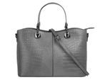 Henkeltasche CLUTY, Damen, Gr. B/H/T: 32cm x 22cm x 11cm onesize, grau, Leder, Reptilienprägung, Taschen, echt Leder, Made in Italy