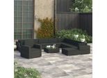 vidaXL 12-tlg. Garten-Lounge-Set mit Auflagen Poly Rattan Schwarz