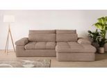 Ecksofa HOME AFFAIRE "ALVERIE mit Recamiere, moderne Steppung, Maße: B/T/H 274/203/106 cm", braun (hellbraun), B:274cm H:106cm T:203cm, 83% Polyester, 17% Nylon, Sofas, Ecksofa, L-Form mit Wellenunterfederung, mit 4 Rückenkissen, pflegeleicht Stoff
