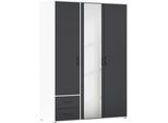 Drehtürenschrank RAUCH "Kleiderschrank Schrank Garderobe Wäscheschrank VOYAGER", weiß (alpinweiß, graumetallic), B:140cm H:194cm T:53cm, Holzwerkstoff, Schränke, Drehtürenschrank, mit modernen Griffen in Graumetallic, inkl. Schubkästen und Spiegel